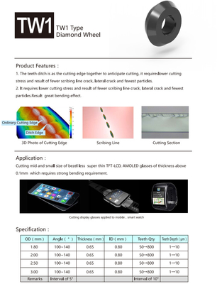 TW1 type roue de taille du verre de Diamond Scribing Wheels TFT LCD AMOLED